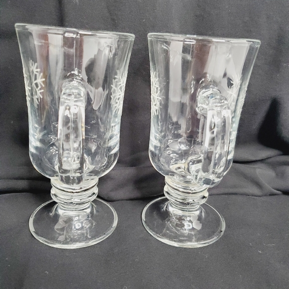 Libbey Vintage Snowflake Holiday Footed Clear Glass Cups Mugs Set of 2 - Picture 5 of 5